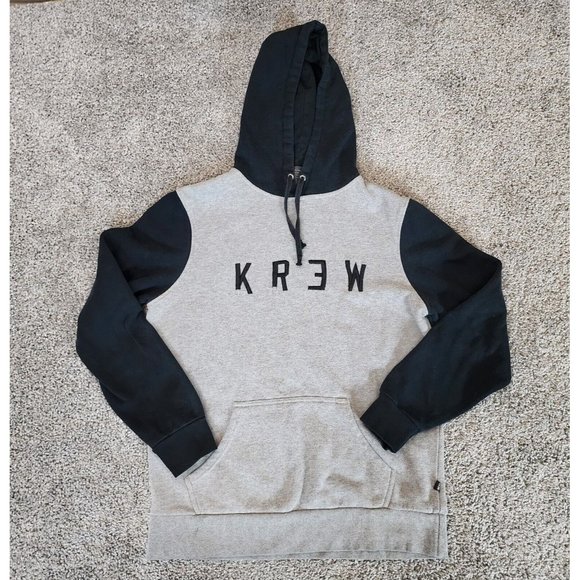 Krew Hoodie Sweatshirt Men's‎ Small Gray Black Long Sleeve Pocket Drawstring - Picture 1 of 7